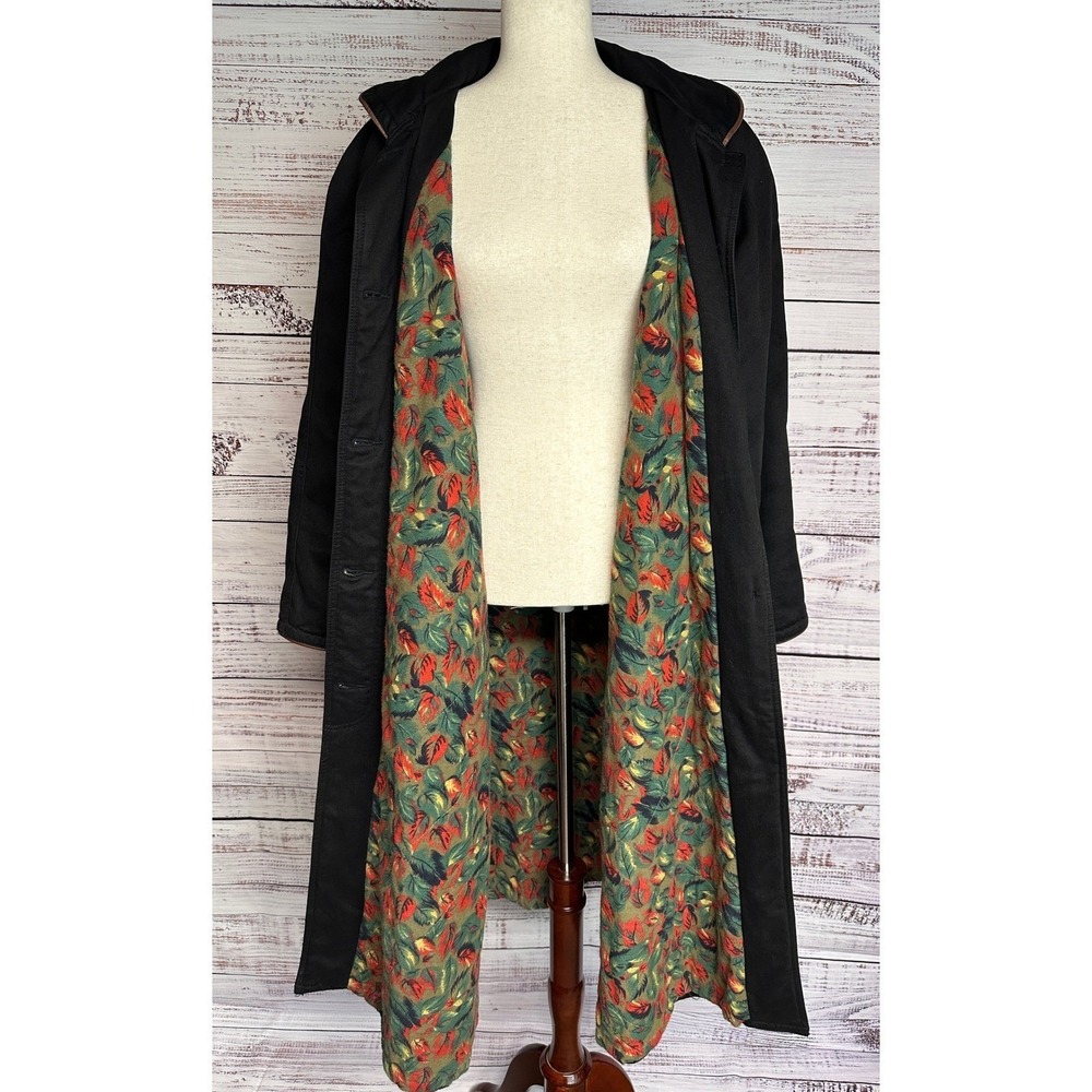 Vtg Red Pepper Action Wear Duster Coat S Black Floral Lined Boho Retro Jacket - Picture 2 of 16